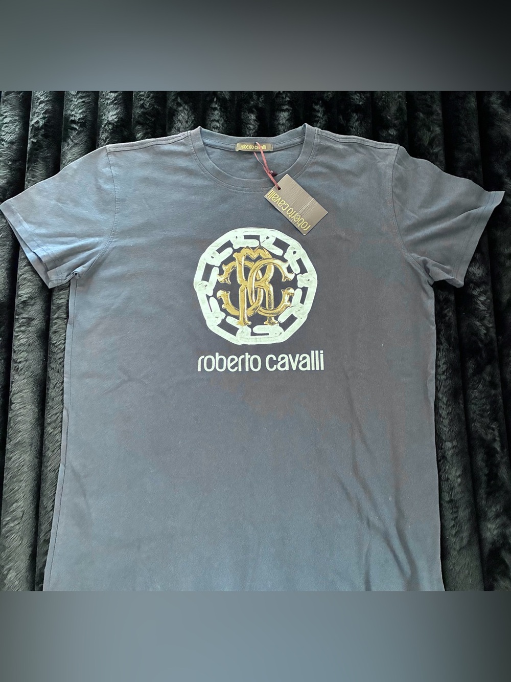 New Men’s Roberto Cavalli Navy Blue T-shirt  Size L